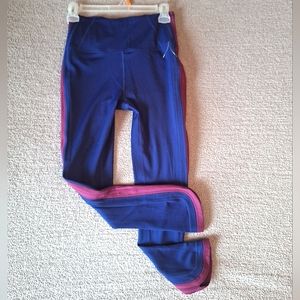 Women's Blue High-Waist Active Leggings with Pink Trim